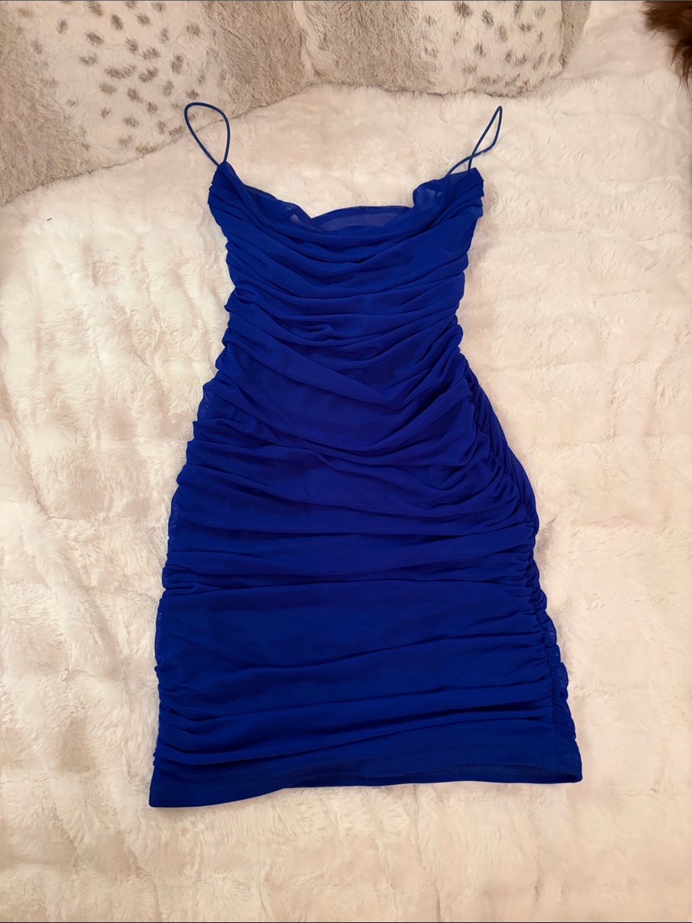 Royal Blue Ruched Spaghetti Strap Mini Dress